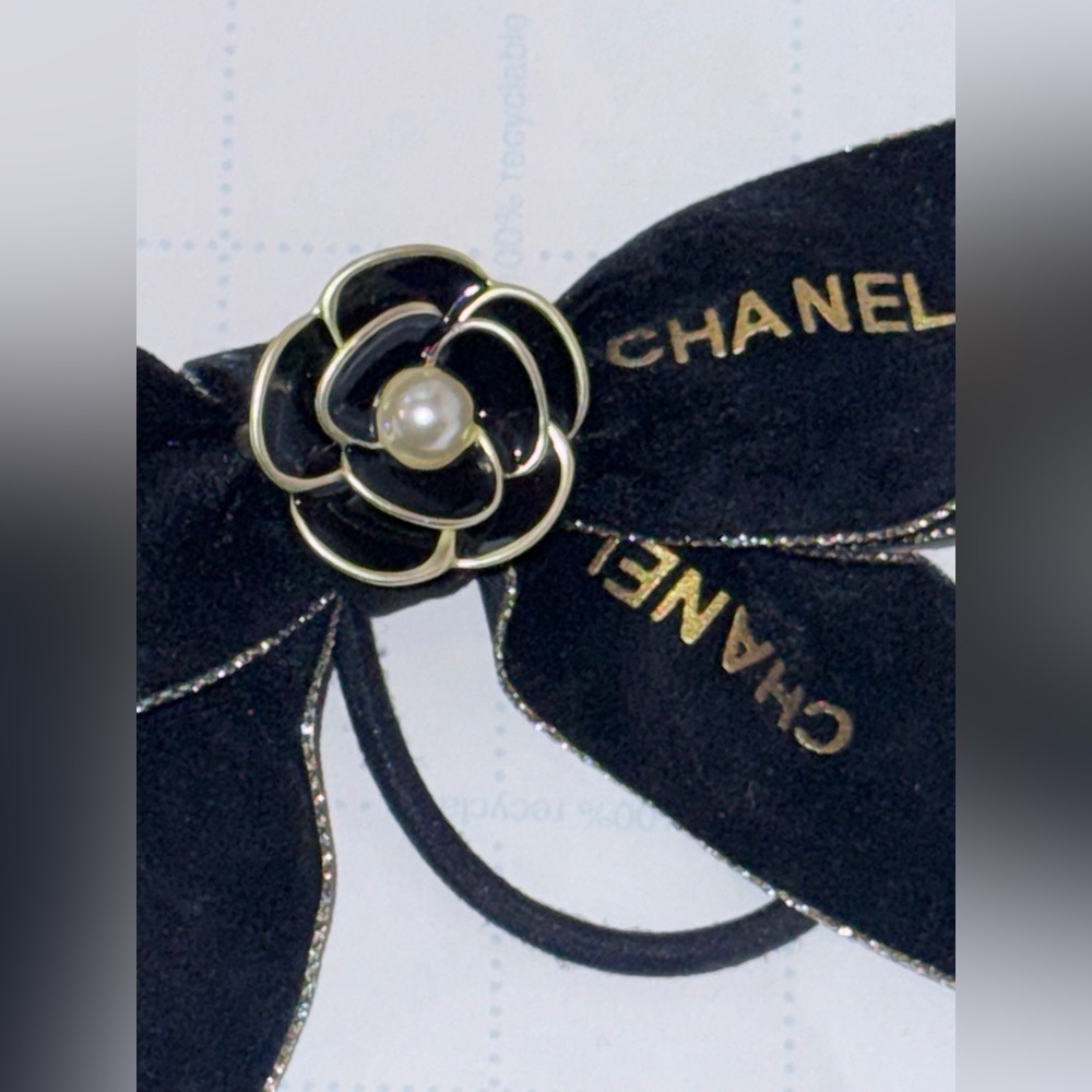 Chanel Beauty Black Hair Bow with Gold Floral Detail - Picture 3 of 3